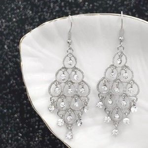 🌼 Chandelier Rhinestone Fancy Silver Dangle Earrings
